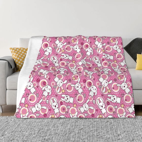 Rozeui Cute Rabbit for Flannel Blanket, Soft Fuzzy Plush King Blanket for Winter, Thick and Warm All-Season Bed Throw-50"x40"