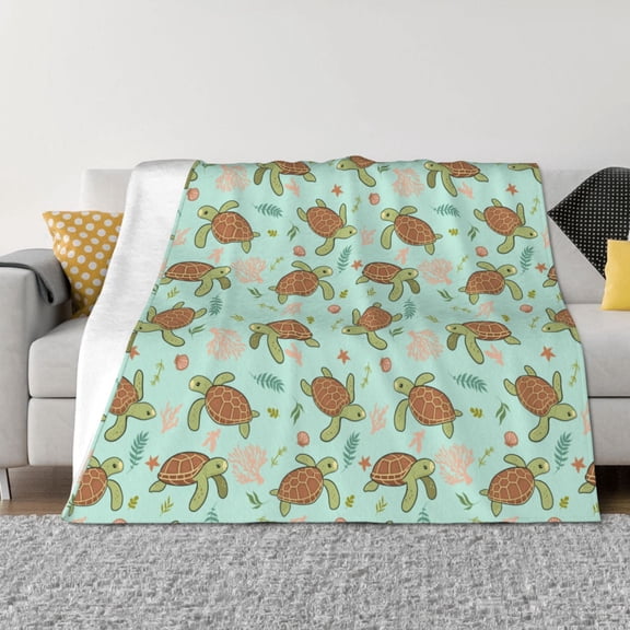 Rozeui Cute Sea Turtles for Flannel Blanket, Soft Fuzzy Plush King Blanket for Winter, Thick and Warm All-Season Bed Throw-40"x30"