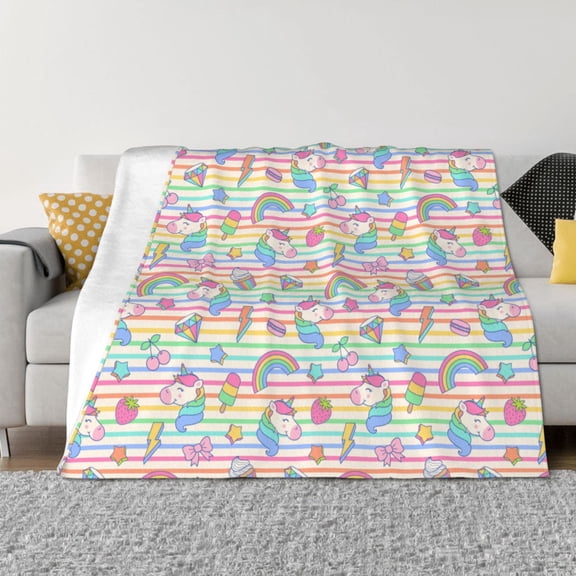 Rozeui Cute Unicorn for Flannel Blanket, Soft Fuzzy Plush King Blanket for Winter, Thick and Warm All-Season Bed Throw-50"x40"