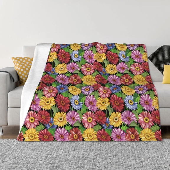 Rozeui Daisies Flowers for Flannel Blanket, Soft Fuzzy Plush King Blanket for Winter, Thick and Warm All-Season Bed Throw-50"x40"