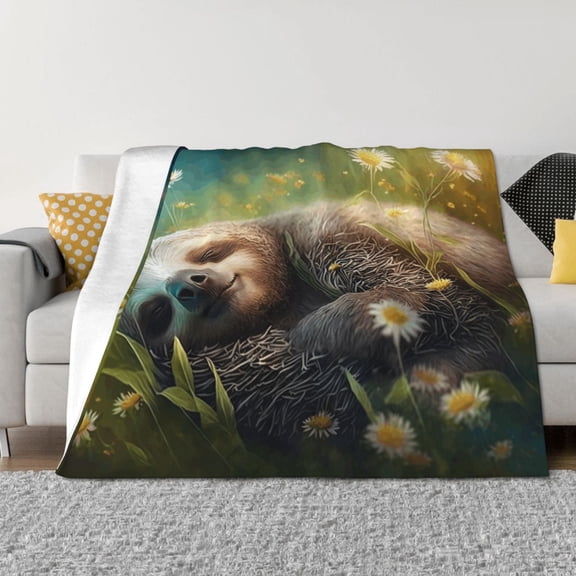 Rozeui Daisy Sleeping Sloth for Flannel Blanket, Soft Fuzzy Plush King Blanket for Winter, Thick and Warm All-Season Bed Throw-40"x30"