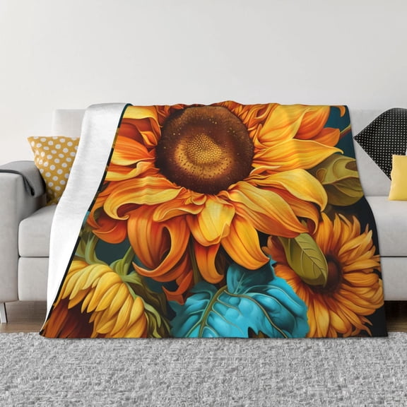 Rozeui Deep Yellow Colorful Sunflower for Flannel Blanket, Soft Fuzzy Plush King Blanket for Winter, Thick and Warm All-Season Bed Throw-40"x30"