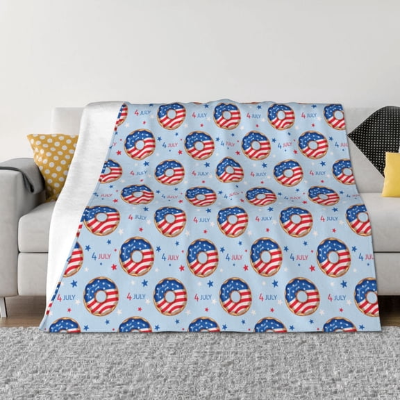 Rozeui Donut with the USA Fag for Flannel Blanket, Soft Fuzzy Plush King Blanket for Winter, Thick and Warm All-Season Bed Throw-40"x30"