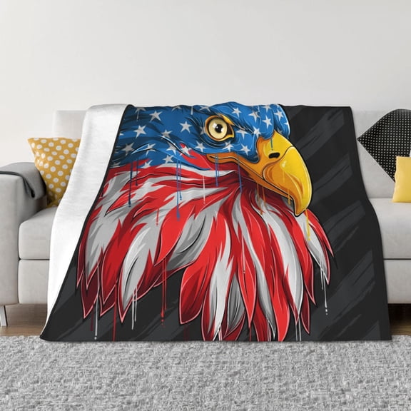 Rozeui Eagle Head With American Flag for Flannel Blanket, Soft Fuzzy Plush King Blanket for Winter, Thick and Warm All-Season Bed Throw-40"x30"