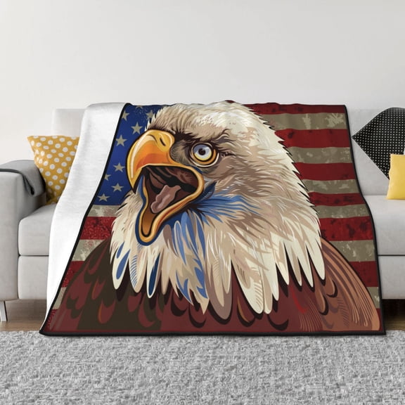 Rozeui Eagle With USA Flags for Flannel Blanket, Soft Fuzzy Plush King Blanket for Winter, Thick and Warm All-Season Bed Throw-40"x30"