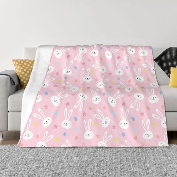 Rozeui Easter Cute Rabbit for Flannel Blanket, Soft Fuzzy Plush King Blanket for Winter, Thick and Warm All-Season Bed Throw-50"x40"