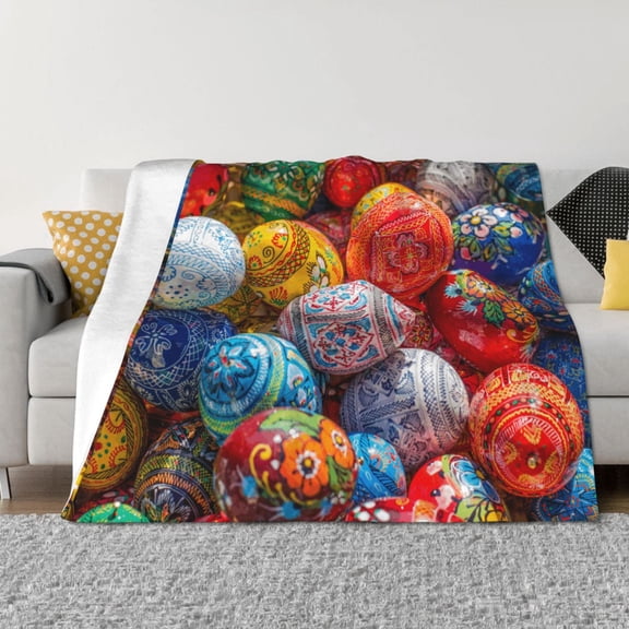 Rozeui Easter Eggs for Flannel Blanket, Soft Fuzzy Plush King Blanket for Winter, Thick and Warm All-Season Bed Throw-40"x30"