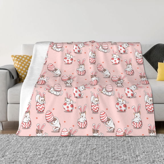 Rozeui Easter Rabbit for Flannel Blanket, Soft Fuzzy Plush King Blanket for Winter, Thick and Warm All-Season Bed Throw-50"x40"