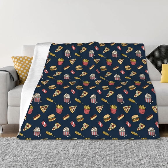 Rozeui Fast Food for Flannel Blanket, Soft Fuzzy Plush King Blanket for Winter, Thick and Warm All-Season Bed Throw-40"x30"