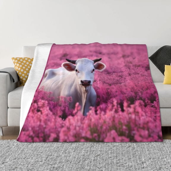 Rozeui Flower Field Cow for Flannel Blanket, Soft Fuzzy Plush King Blanket for Winter, Thick and Warm All-Season Bed Throw-40"x30"