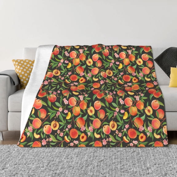 Rozeui Fruits Peach for Flannel Blanket, Soft Fuzzy Plush King Blanket for Winter, Thick and Warm All-Season Bed Throw-50"x40"