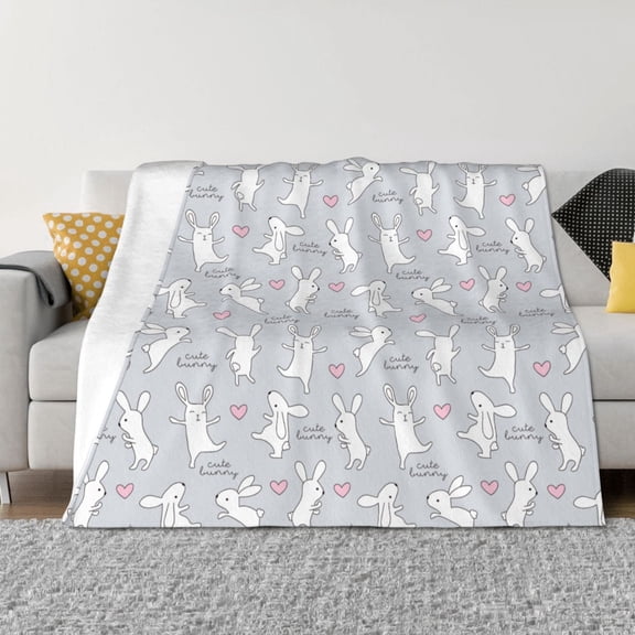 Rozeui Fun Rabbit for Flannel Blanket, Soft Fuzzy Plush King Blanket for Winter, Thick and Warm All-Season Bed Throw-40"x30"