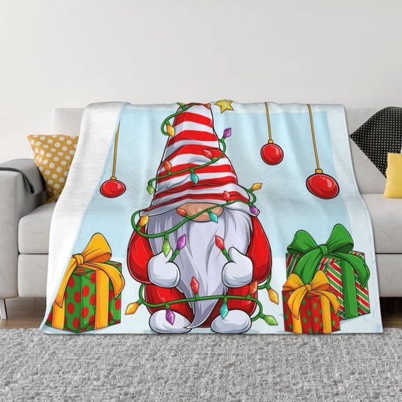 Rozeui Funny Christmas Gnome for Flannel Blanket, Soft Fuzzy Plush King Blanket for Winter, Thick and Warm All-Season Bed Throw-50"x40"