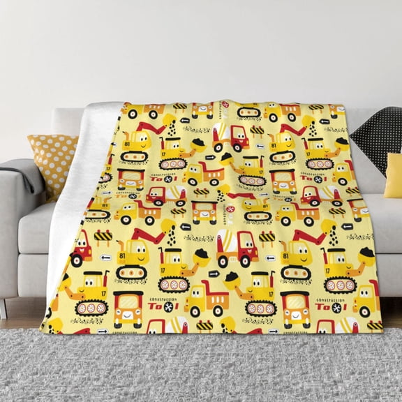 Rozeui Funny Construction Vehicles for Flannel Blanket, Soft Fuzzy Plush King Blanket for Winter, Thick and Warm All-Season Bed Throw-40"x30"