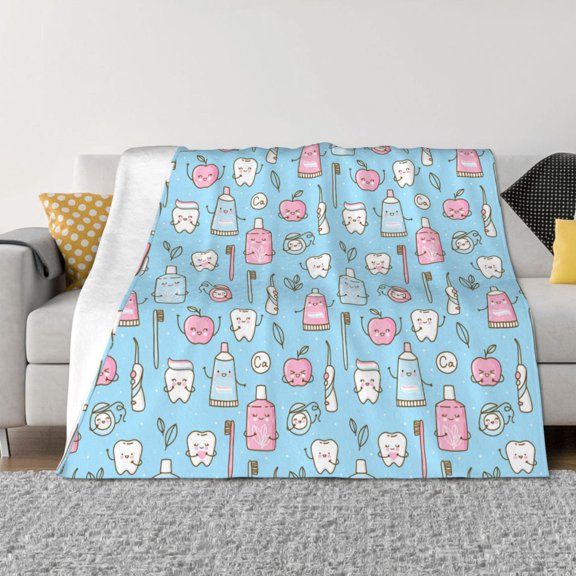 Rozeui Funny Cute Teeth for Flannel Blanket, Soft Fuzzy Plush King Blanket for Winter, Thick and Warm All-Season Bed Throw-50"x40"
