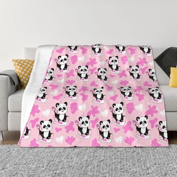 Rozeui Funny Panda Draws A Heart for Flannel Blanket, Soft Fuzzy Plush King Blanket for Winter, Thick and Warm All-Season Bed Throw-50"x40"