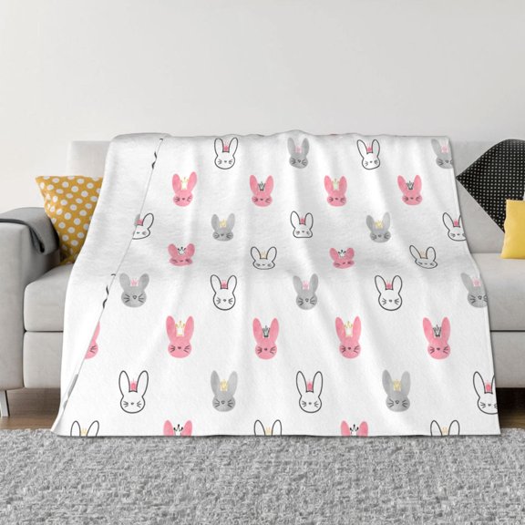 Rozeui Girl Rabbit for Flannel Blanket, Soft Fuzzy Plush King Blanket for Winter, Thick and Warm All-Season Bed Throw-50"x40"