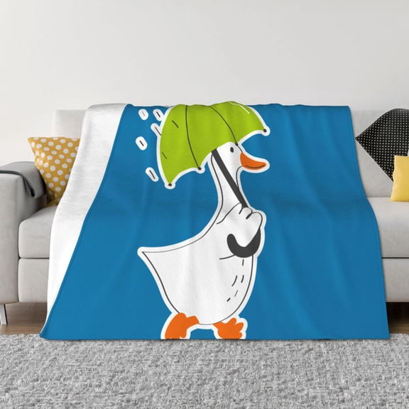 Rozeui Goose Holding an Umbrella for Flannel Blanket, Soft Fuzzy Plush King Blanket for Winter, Thick and Warm All-Season Bed Throw-40"x30"