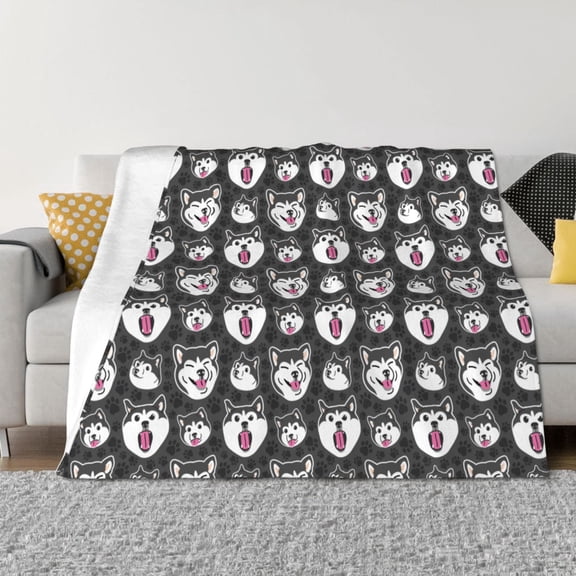 Rozeui HUSKY Face for Flannel Blanket, Soft Fuzzy Plush King Blanket for Winter, Thick and Warm All-Season Bed Throw-40"x30"