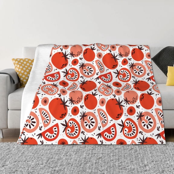 Rozeui Hand Drawn Tomatoes for Flannel Blanket, Soft Fuzzy Plush King Blanket for Winter, Thick and Warm All-Season Bed Throw-40"x30"