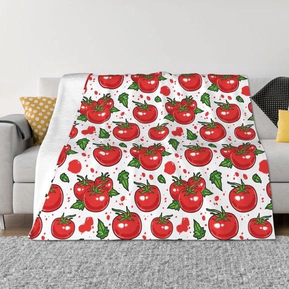 Rozeui Hand Drawn Tomatoes for Flannel Blanket, Soft Fuzzy Plush King Blanket for Winter, Thick and Warm All-Season Bed Throw-50"x40"