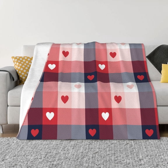 Rozeui Heart Plaid for Flannel Blanket, Soft Fuzzy Plush King Blanket for Winter, Thick and Warm All-Season Bed Throw-50"x40"