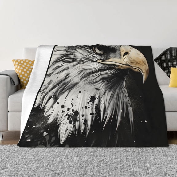 Rozeui Ink Style Bald Eagle for Flannel Blanket, Soft Fuzzy Plush King Blanket for Winter, Thick and Warm All-Season Bed Throw-40"x30"