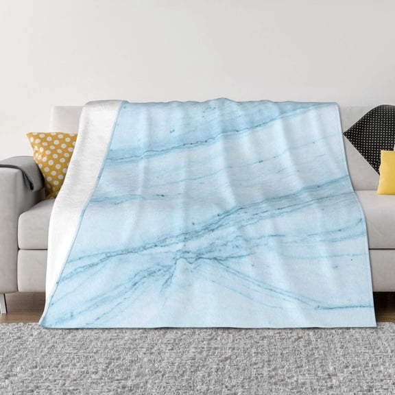 Rozeui Light Blue Marble for Flannel Blanket, Soft Fuzzy Plush King Blanket for Winter, Thick and Warm All-Season Bed Throw-50"x40"