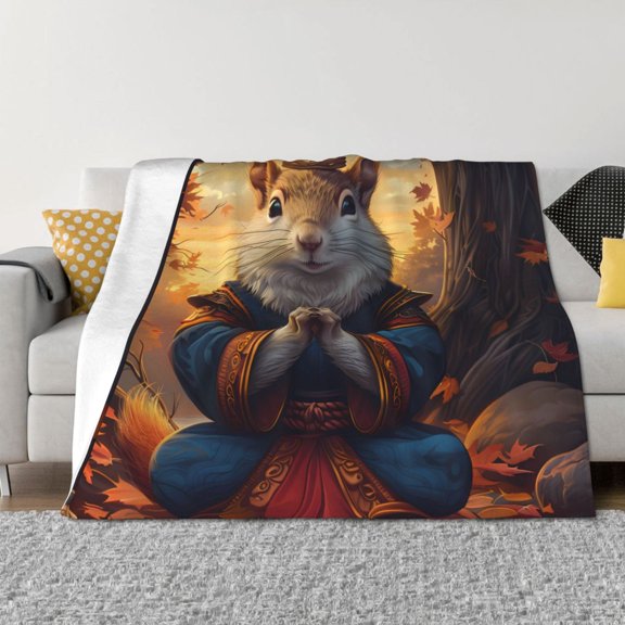 Rozeui Maple Leaf Meditating Squirrel for Flannel Blanket, Soft Fuzzy Plush King Blanket for Winter, Thick and Warm All-Season Bed Throw-40"x30"