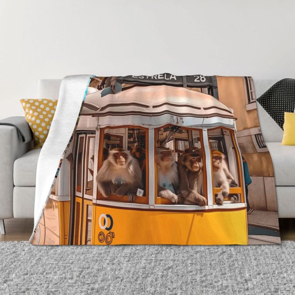 Rozeui Modern Urban Monkey for Flannel Blanket, Soft Fuzzy Plush King Blanket for Winter, Thick and Warm All-Season Bed Throw-40"x30"