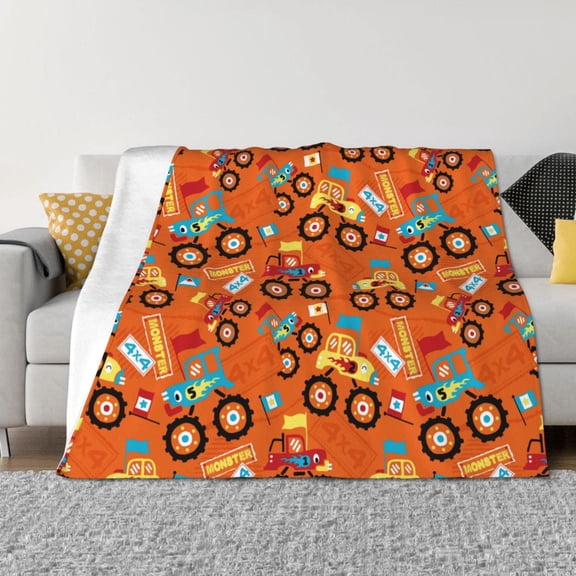 Rozeui Monster Truck,Truck Cartoon for Flannel Blanket, Soft Fuzzy Plush King Blanket for Winter, Thick and Warm All-Season Bed Throw-40"x30"
