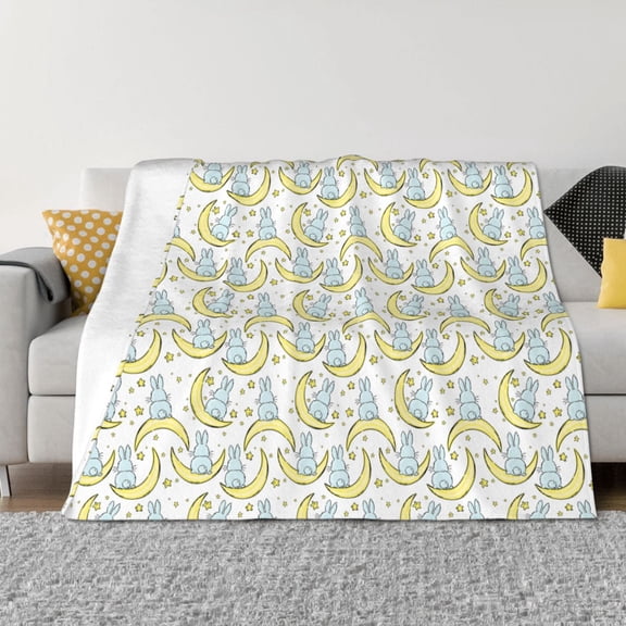 Rozeui Moon And Rabbit for Flannel Blanket, Soft Fuzzy Plush King Blanket for Winter, Thick and Warm All-Season Bed Throw-50"x40"