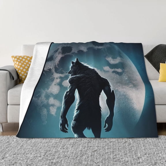 Rozeui Moon Wolf Warrior for Flannel Blanket, Soft Fuzzy Plush King Blanket for Winter, Thick and Warm All-Season Bed Throw-50"x40"