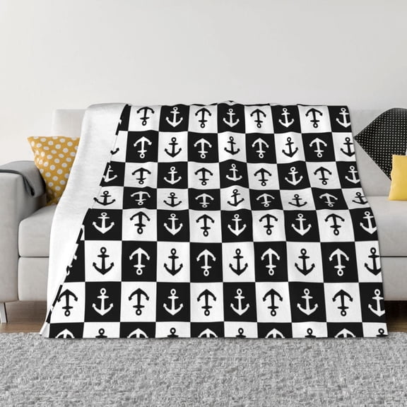 Rozeui Nautical Anchors1 for Flannel Blanket, Soft Fuzzy Plush King Blanket for Winter, Thick and Warm All-Season Bed Throw-40"x30"