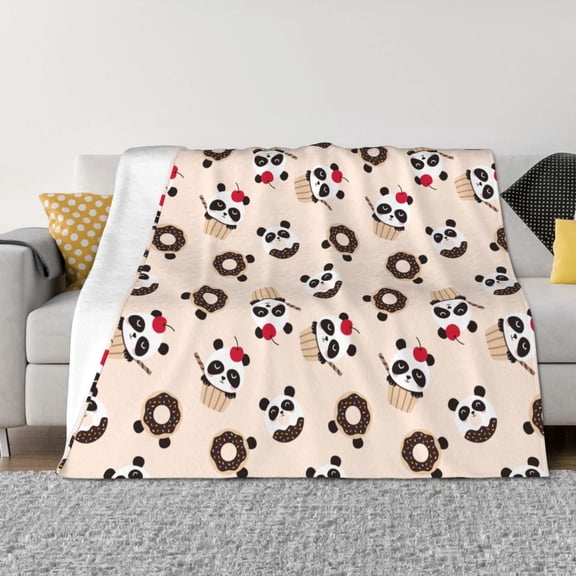 Rozeui Panda Ice Creams Donuts for Flannel Blanket, Soft Fuzzy Plush King Blanket for Winter, Thick and Warm All-Season Bed Throw-40"x30"