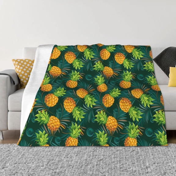 Rozeui Pineapples with Palm Leaves for Flannel Blanket, Soft Fuzzy Plush King Blanket for Winter, Thick and Warm All-Season Bed Throw-50"x40"