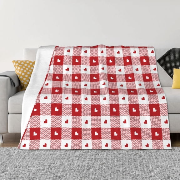 Rozeui Plaid Heart for Flannel Blanket, Soft Fuzzy Plush King Blanket for Winter, Thick and Warm All-Season Bed Throw-50"x40"