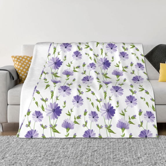 Rozeui Purple Chicory for Flannel Blanket, Soft Fuzzy Plush King Blanket for Winter, Thick and Warm All-Season Bed Throw-50"x40"