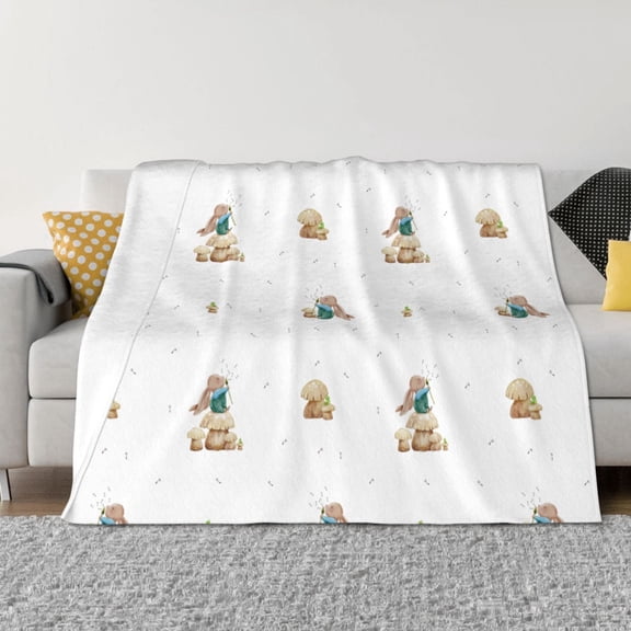 Rozeui Rabbit Blowing Dandelions for Flannel Blanket, Soft Fuzzy Plush King Blanket for Winter, Thick and Warm All-Season Bed Throw-40"x30"