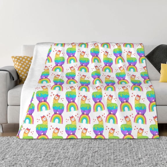 Rozeui Rainbow Llama for Flannel Blanket, Soft Fuzzy Plush King Blanket for Winter, Thick and Warm All-Season Bed Throw-50"x40"