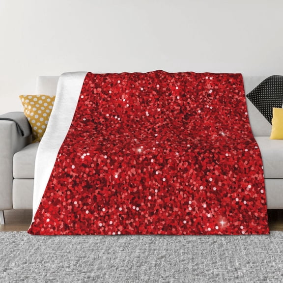Rozeui Red Glitter for Flannel Blanket, Soft Fuzzy Plush King Blanket for Winter, Thick and Warm All-Season Bed Throw-50"x40"