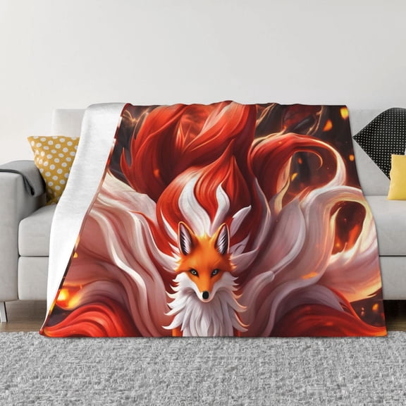 Rozeui Red Leaf Flame Fox for Flannel Blanket, Soft Fuzzy Plush King Blanket for Winter, Thick and Warm All-Season Bed Throw-50"x40"