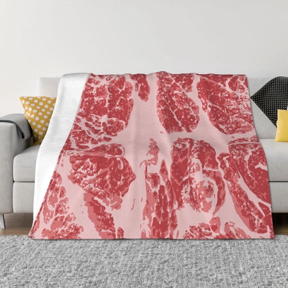 Rozeui Red Meat for Flannel Blanket, Soft Fuzzy Plush King Blanket for Winter, Thick and Warm All-Season Bed Throw-40"x30"