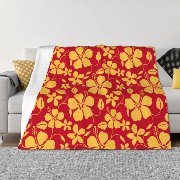 Rozeui Red Vintage Flowers for Flannel Blanket, Soft Fuzzy Plush King Blanket for Winter, Thick and Warm All-Season Bed Throw-50"x40"