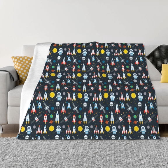 Rozeui Rocket Space for Flannel Blanket, Soft Fuzzy Plush King Blanket for Winter, Thick and Warm All-Season Bed Throw-40"x30"