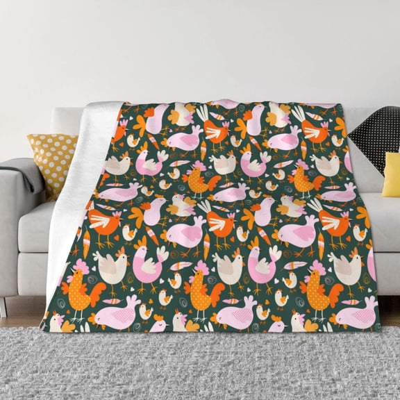 Rozeui Roosters and Chicks for Flannel Blanket, Soft Fuzzy Plush King Blanket for Winter, Thick and Warm All-Season Bed Throw-40"x30"
