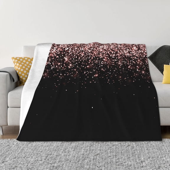 Rozeui Rose Gold Glitter1 for Flannel Blanket, Soft Fuzzy Plush King Blanket for Winter, Thick and Warm All-Season Bed Throw-50"x40"
