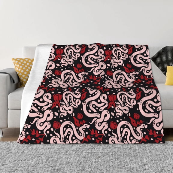 Rozeui Snake And Rose for Flannel Blanket, Soft Fuzzy Plush King Blanket for Winter, Thick and Warm All-Season Bed Throw-40"x30"