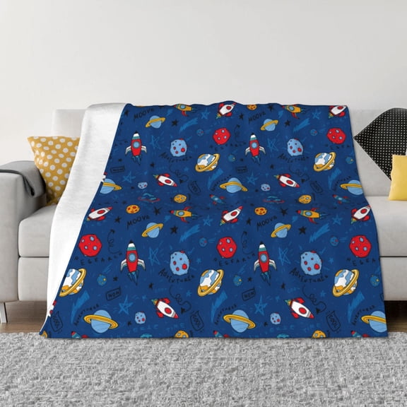 Rozeui Space for Flannel Blanket, Soft Fuzzy Plush King Blanket for Winter, Thick and Warm All-Season Bed Throw-50"x40"