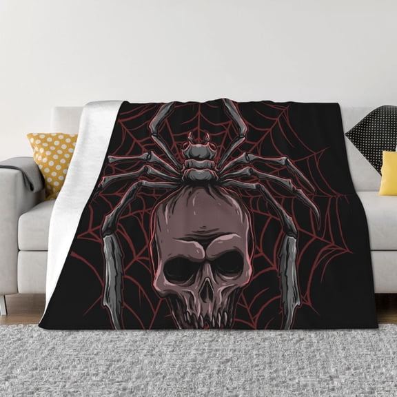 Rozeui Spider with Skull for Flannel Blanket, Soft Fuzzy Plush King Blanket for Winter, Thick and Warm All-Season Bed Throw-40"x30"